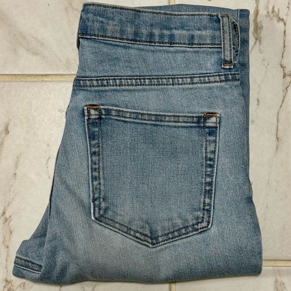 Everlane Distressed Jeans Blue Size 26 Frayed Hem High Rise Cropped Medium Wash